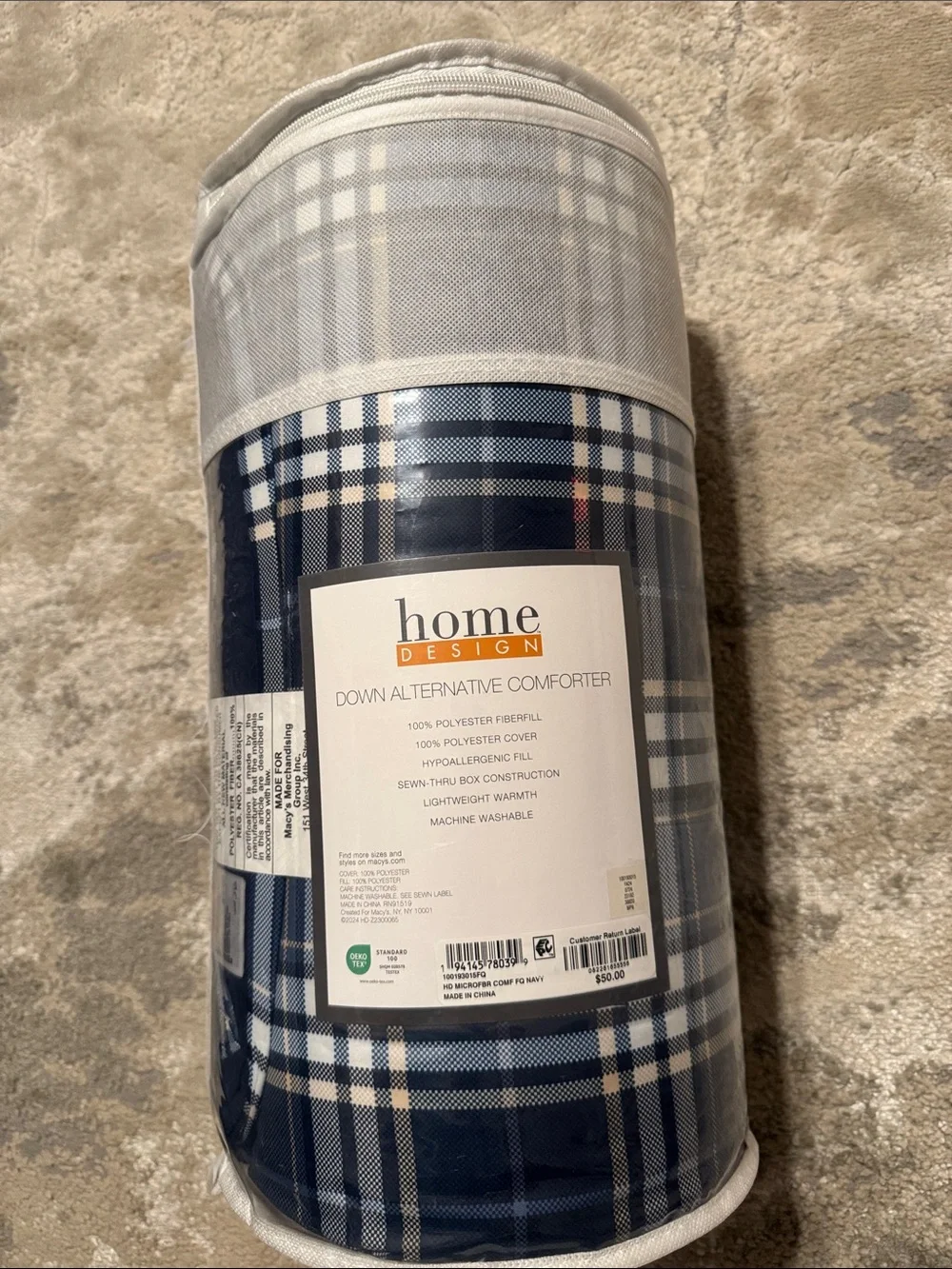 Navy Plaid Down Alternative Comforter